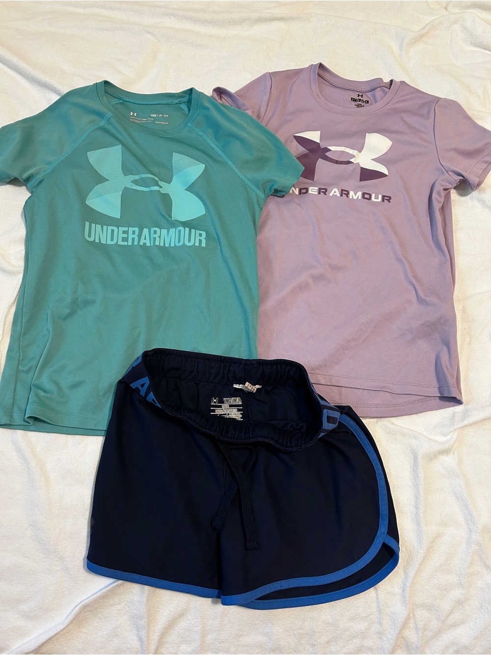 Under Armour Girls' Short Sleeve Tees in Teal Green & Lavender
